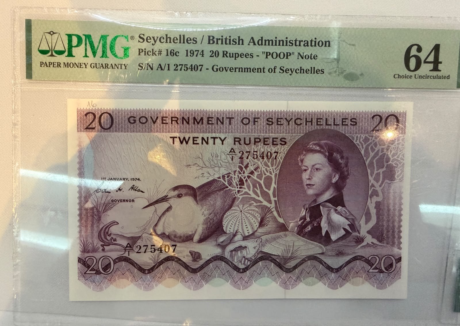 Seychelles 20 Rupees Banknote, 1974, P-16c, PMG 64