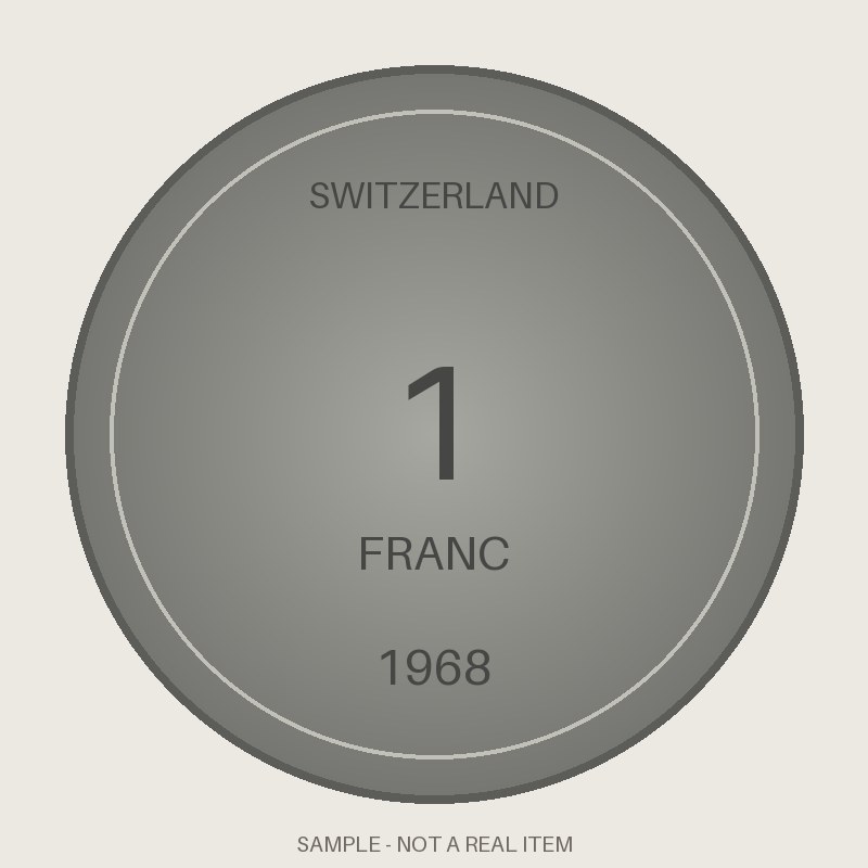 Switzerland 1 Franc Coin, 1968, KM-24a, UNC