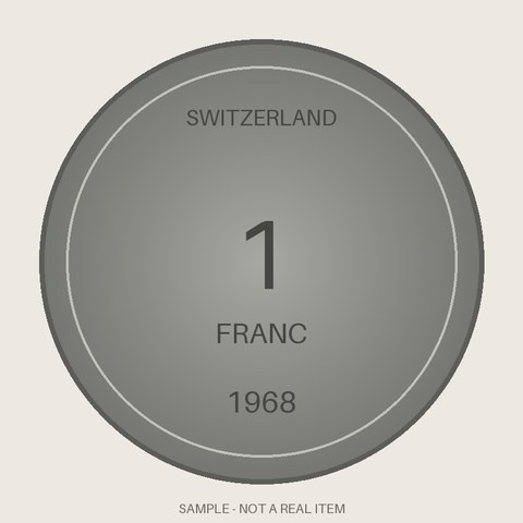 Switzerland 1 Franc Coin, 1968, KM-24a, UNC