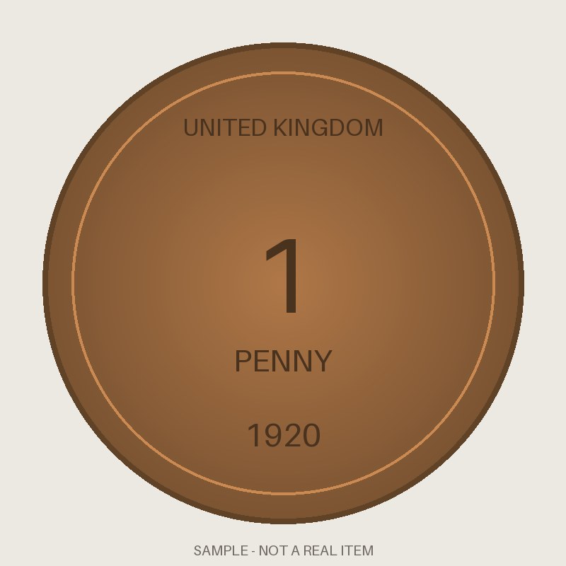 United Kingdom 1 Penny Coin, 1920, KM-810, VF