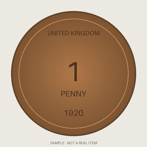United Kingdom 1 Penny Coin, 1920, KM-810, VF